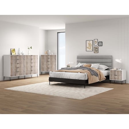 Manhattan Comfort 3-Piece DUMBO 5-Drawer Tall Dresser, 10-Drawer Double Tall Dresser & Nightstand 2.0 in White & Grey 3-DB08-WG